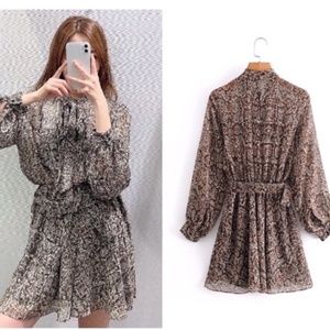 NWT Zara Snake Print Tie Waist Dress